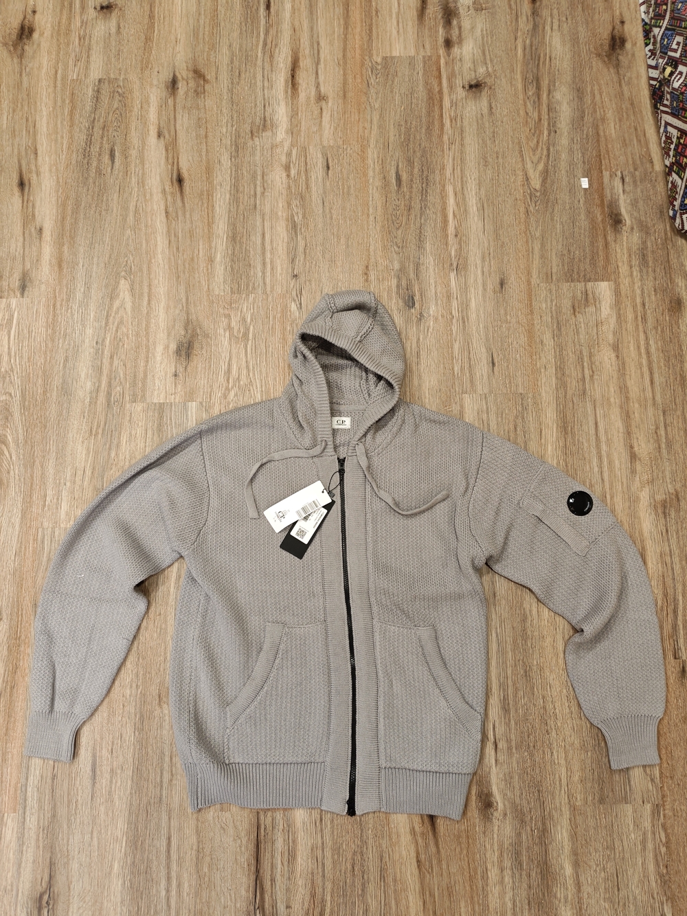 C.P. Company Light Gray Knit Hooded Zip Cardigan